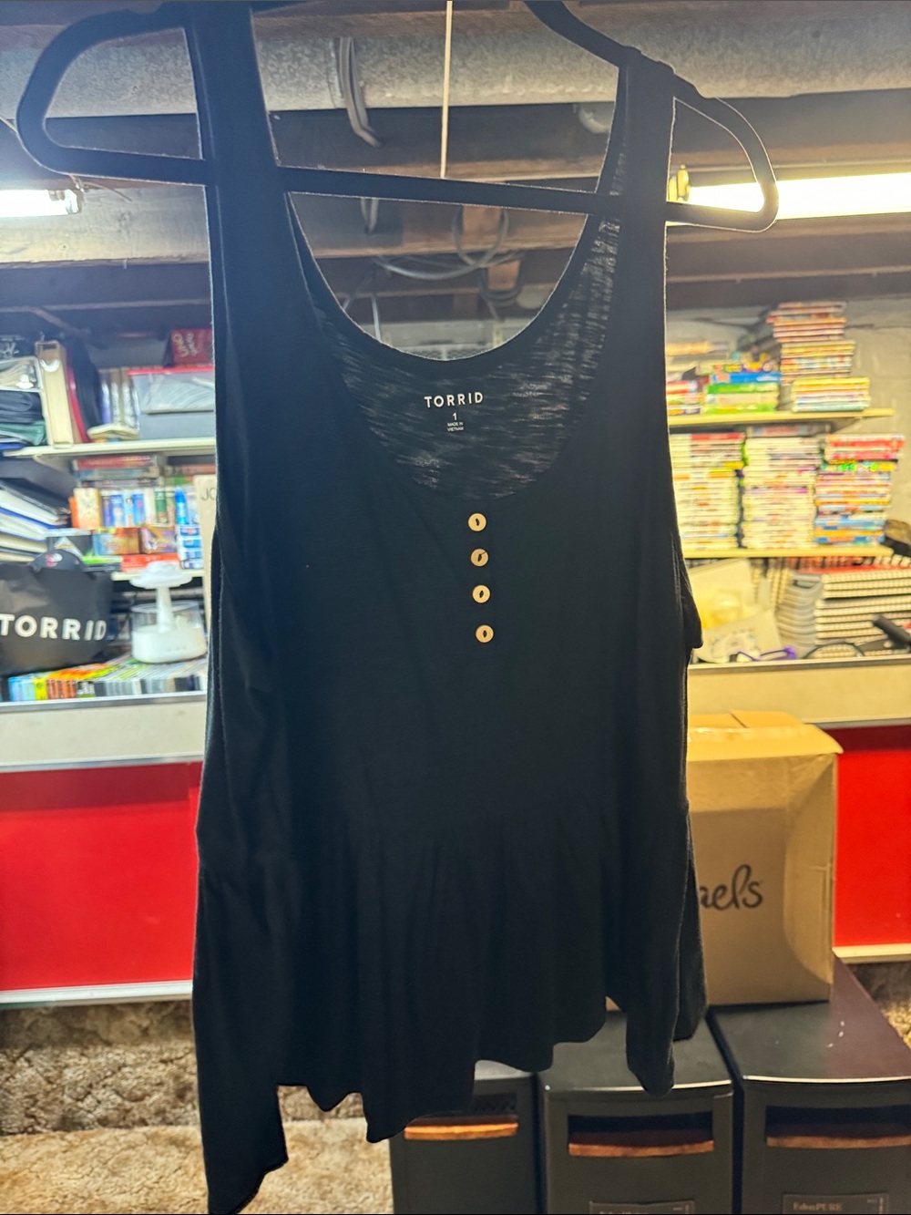 torrid Black Tank Top with Wooden Button Detail